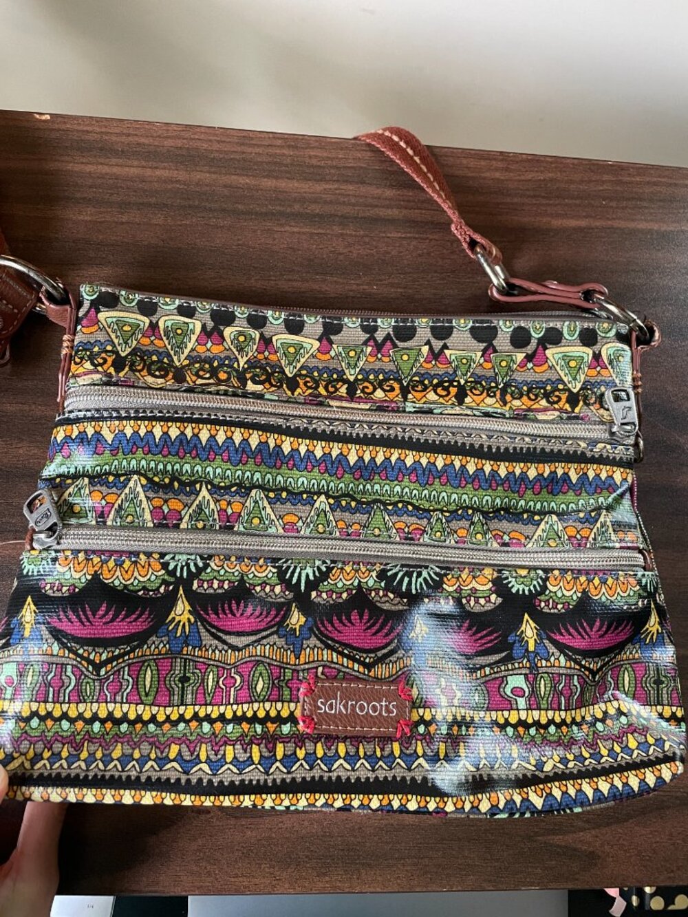 Sakroots Bohemian Peace Print Double-Zip Crossbody Bag